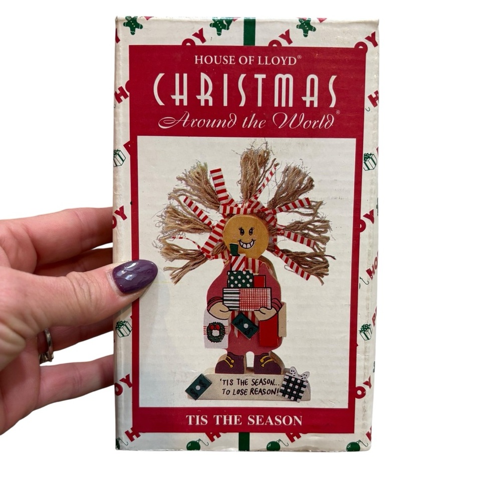 New in Box Vintage House of Lloyd Tis the Season Wooden Ornament